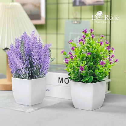 Der Rose 4 Pack Small Fake Plants Artificial Plants Indoor with Flowers for Home Bathroom Kitchen Office Desk Decor