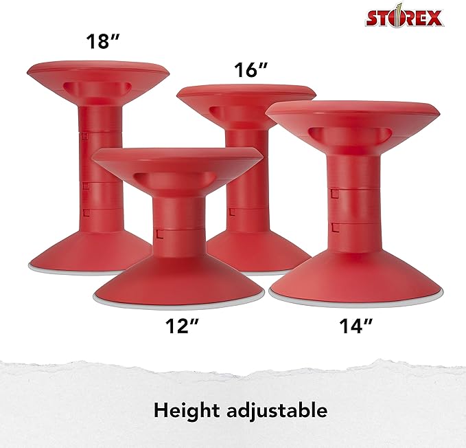 Storex Wiggle Stool – Active Flexible Seating for Classroom and Home Study, Adjustable 12-18 Inch Height, Red (00302U01C)