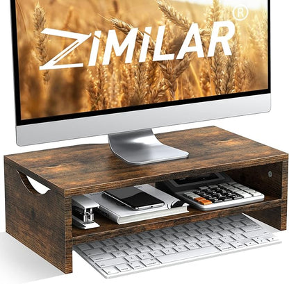 Zimilar Monitor Stand Riser, 2 Tiers Laptop Computer Monitor Riser for PC Screen, iMac, Desktop Wooden Screen Monitor Stand Riser with Storage for Home Office