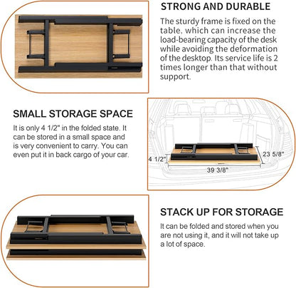 Need Folding Desk for Home Office 39-3/8'' Length Modern Folding Table Computer Desk No Install Needed Teak Color Desktop Black Frame, AC5BB(10060)