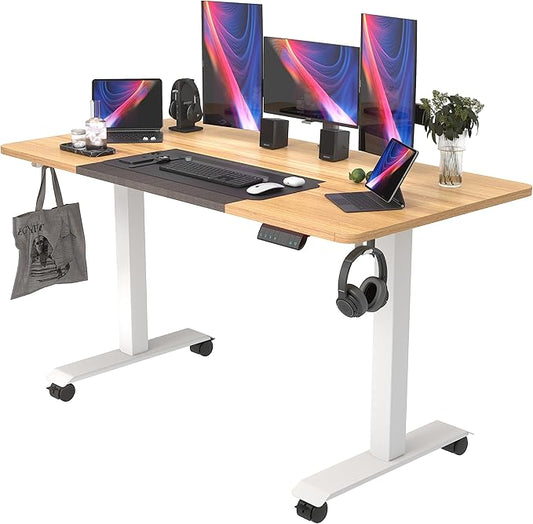 Monomi Electric Standing Desk, 55 x 24 inches Height Adjustable Desk, Ergonomic Home Office Sit Stand Up Desk with Memory Preset Controller (Natural Top/White Frame)