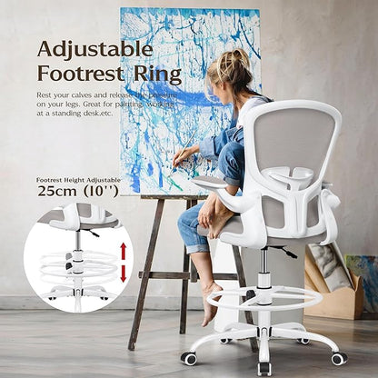 FelixKing Drafting Chair, Tall Office Chairs with Footrest Ring, Home Standing Desk High Chair with Lumbar Support Adjustable Counter Height Ergonomic Swviel Rolling Chairs for Working (Gray)