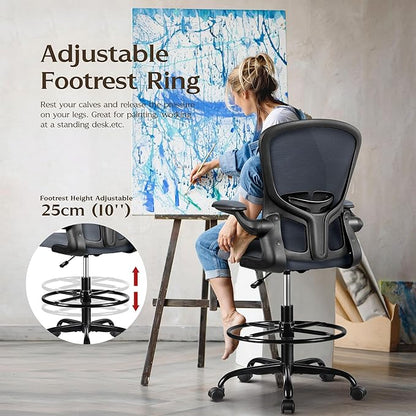 FelixKing Drafting Chair, Tall Office Chairs with Footrest Ring, Home Standing Desk High Chair with Lumbar Support Adjustable Counter Height Ergonomic Swviel Rolling Chairs for Working (Dark Gray)