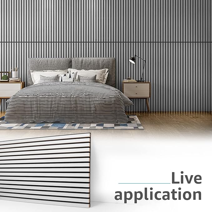 Art3d 2 Wood Slat Acoustic Panels for Wall and Ceiling - 3D Fluted Sound Absorbing Panel with Wood Finish - Brushed Silver