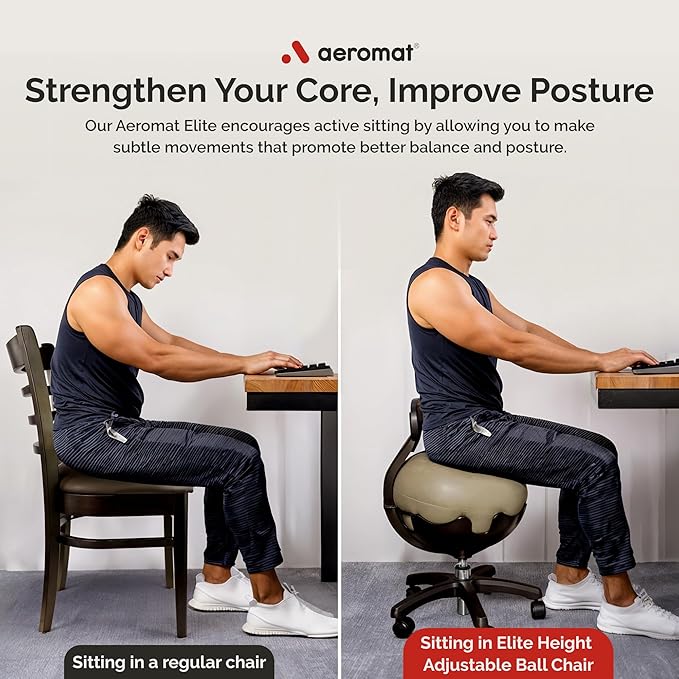 Aeromat Red Yoga Ball Chair with Back Support - Exercise Ball Chair for Office and Home Height Adjustable, Balance Ball Chair, Bouncy Chair Adult, Ergonomic Ball Office Chair, Sitting Ball for Desk