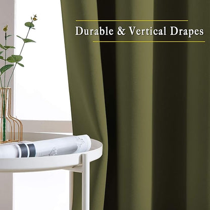 NICETOWN 84 inches Bedroom Curtains Panels - Functional Window Decorative Blackout Drapes for Bedroom, Thermal Insulated, Privacy Assured (Set of 2, 52 x 84 inches in Olive Green)