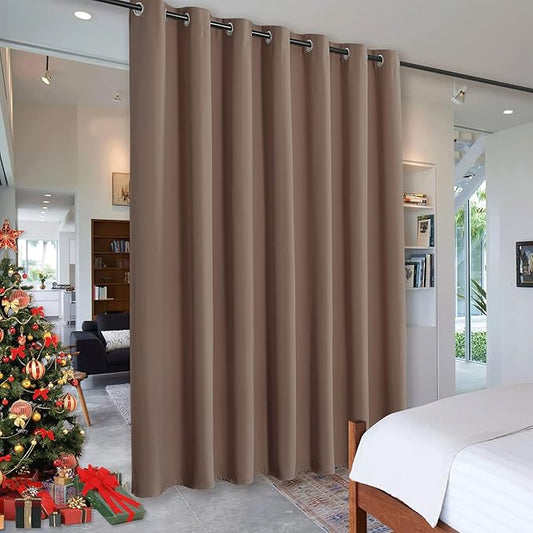 RYB HOME Privacy Curtain for Sliding Glass Door, Light Block Noise Reduce Insulated Curtain Screen Ceiling to Floor for Locker Room Basement Bedroom Closet, 100 inch Wide x 90 inch Long, Cappuccino