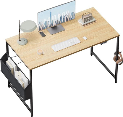 Pamray 47 Inch Computer Desk for Small Spaces with Storage Bag, Home Office Work Desk with Headphone Hook, Small Office Desk Study Writing Table