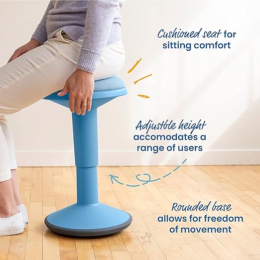 ECR4Kids Sitwell Wobble Stool with Cushion, Adjustable Height, Active Seating, Powder Blue