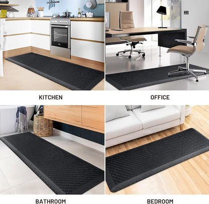 HappyTrends Kitchen Floor Mat - 4/5 Inch Thick Anti-Fatigue Kitchen Rug,Waterproof Non-Slip Kitchen Mats and Rugs Heavy Duty Ergonomic Comfort Rug for Kitchen,Office,Sink,Laundry,(22"x72", Black)