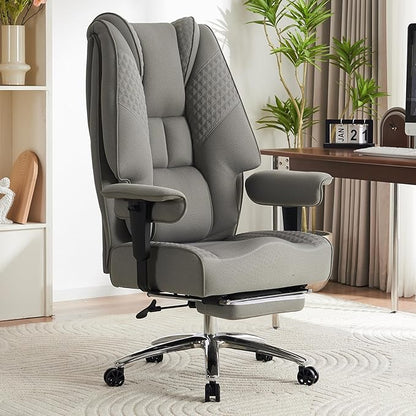 Big and Tall Office Chair 400lbs Wide Seat, Mesh High Back Executive Office Chair with Foot Rest, Ergonomic Office Chair Lumbar Support for Lower Back Pain Relief (Mesh Light Grey)