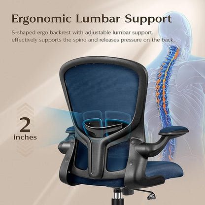 FelixKing Office Chair, Ergonomic Desk Chairs with Wheels Home Mesh Chair Adjustable Lumbar Support and Height, Ergo Chair for Working Gaming Use (Navy Blue)