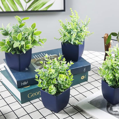 Der Rose 4 Pack Small Fake Plants Artificial Plants Indoor Office Desk Accessories for Aesthetic Room Decor Blue Bathroom Decor