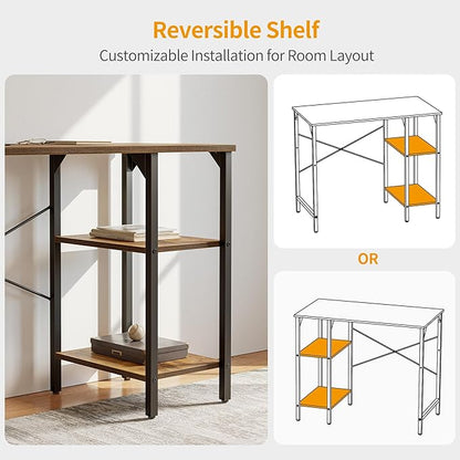 CubiCubi Small Computer Desk, 35 Inch Home Office Desk with 2 Storage Shelves on Left or Right Side, Study Writing Desk with Storage Board, Rustic Brown