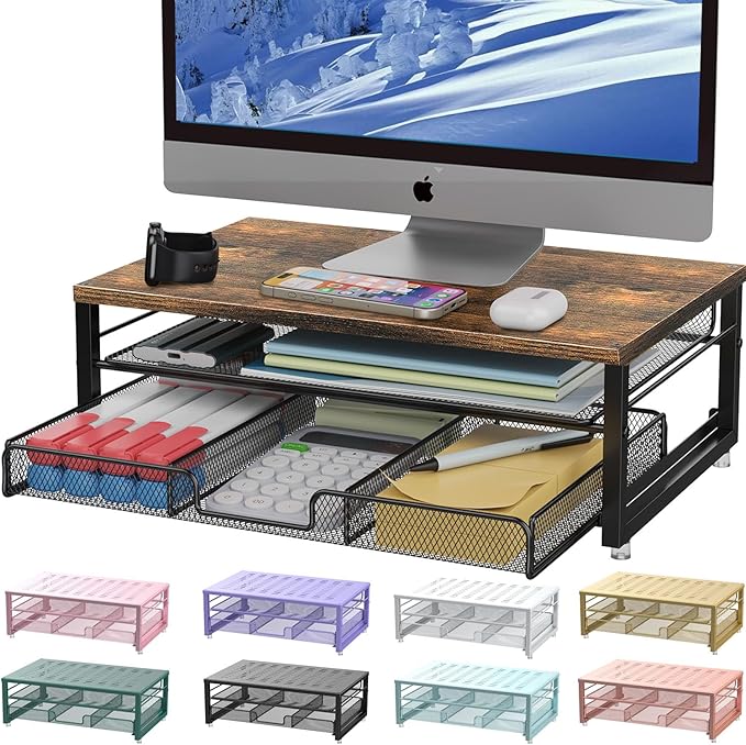 gianotter Computer Monitor Stand Riser, Desk Organizers and Accessories with Drawer, Office Desk Accessories & Workspace Desktop Organizers Storage for Classroom Office Supplies Decor (Wood)