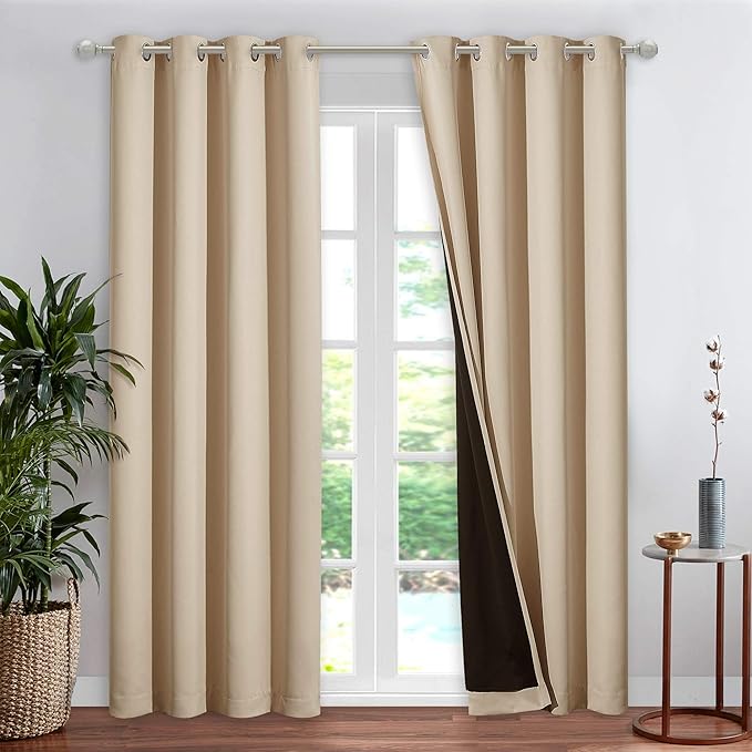 NICETOWN Living Room Completely Shaded Draperies, Privacy Protection & Noise Reducing Ring Top Drapes, Lined Insulated Window Treatment Curtain Panel (Biscotti Beige, 1 Piece, W52 x L84)