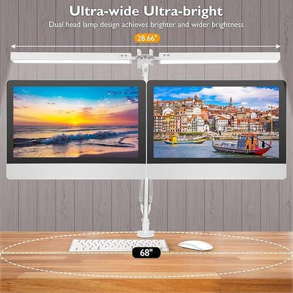 LED Desk Lamp with Clamp, Super Bright Double Head Desk Lamps for Home Office, 5 Color Modes, 10%~100% Dimmable Brightness, Architect Task Desk Light, Modern Swing Arm Workbench Desk Lighting