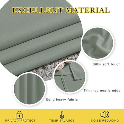 NICETOWN Blackout Sage Green Curtains for Bedroom, Energy Saving Thermal Insulated Sound Dampening Window Curtains Grommet Room Darkening for Living Room, 2 Panels, W52 x L90