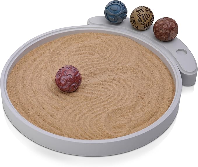 ENSO Japanese Zen Garden Kit for Desk - Inori Premium Sand Garden Gift Set for Meditation Therapy - Mini Zen Décor Office Desktop Accessories - Solid Wood Tray, 4 Hand Crafted Spheres & Custom Holder