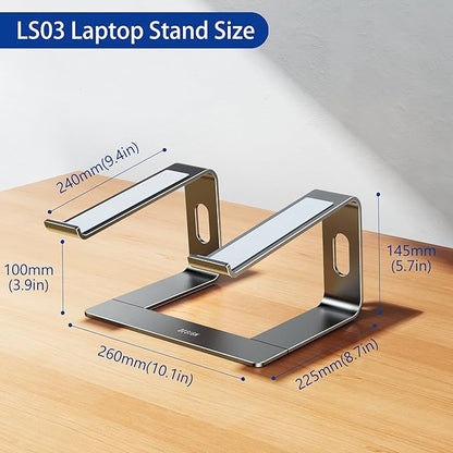 BESIGN LS03 Aluminum Laptop Stand, Ergonomic Detachable Computer Stand, Riser Holder Notebook Stand Compatible with Air, Pro, Dell, HP, Lenovo More 10-15.6" Laptops, Gray