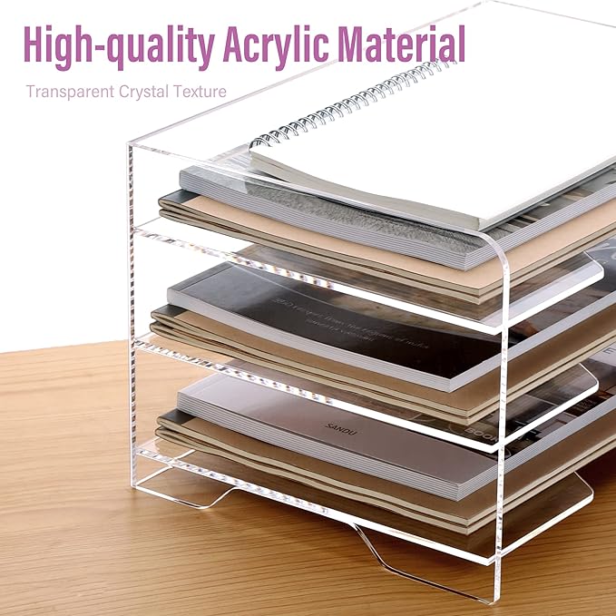 SANRUI Acrylic Paper Organizer Letter Tray for Desk, 3 Tier Enlarged File Sorter,Clear File Holder Desktop Shelf Document Storage for School Office Home