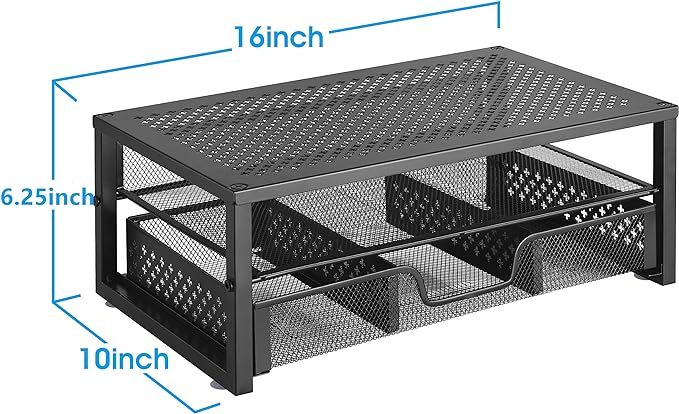 Metal Monitor Stand Riser and Computer Desk Organizer with Drawer for Laptop, Computer, iMac, Black