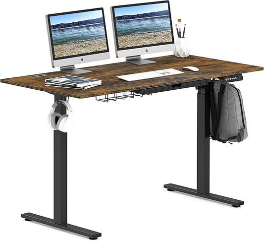 SHW 55-Inch Large Electric Height Adjustable Standing Desk, 55 x 28 Inches, Rustic Brown