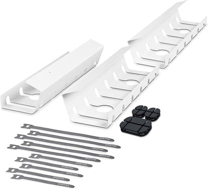 PAMO Cable Management Under Desk for Easy mounting Under-Table I Set of 3 - with 10X Cable Ties I Desk Organizer for Office/Home Office Table Thoughtful Cable Tray Holder