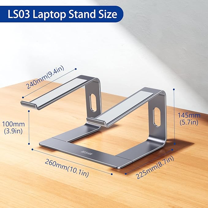 BESIGN LS03 Aluminum Laptop Stand, Ergonomic Detachable Computer Stand, Riser Holder Notebook Stand Compatible with MacBook Air Pro, Dell, HP, Lenovo More 10-15.6" Laptops, Space Gray