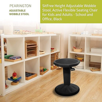 Pearington SitFree Height Adjustable Wobble Stool, Active Flexible Seating Chair for Kids and Adults - School and Office, Black