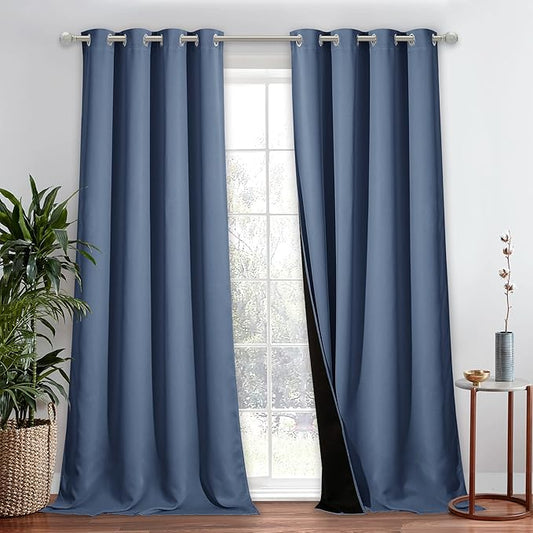 NICETOWN 100% Blackout Curtain 108 inches Long, Noise Reduction Window Treatment Curtain, Thermal Insulated Energy Smart Drape and Drapery for Apartment Decor, Stone Blue, 1 Panel, 52 inches W