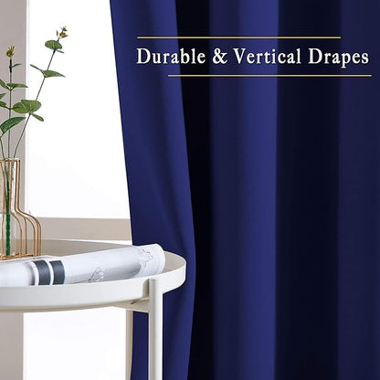 NICETOWN Blackout Curtains and Drapes for Living Room - Extra Long Room Darkening Thermal Insulated Solid Window Blackout Draperies (Navy Blue, 1 Pair, 52 x 95-Inch)