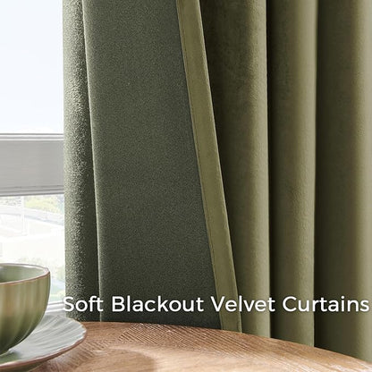 Topfinel Olive Green Velvet Curtains 84 Inches Long for Living Room,Blackout Thermal Insulated Curtains for Bedroom,Back Tab Modern Window Treatment for Living Room,52x84 Inch Length,Olive Green