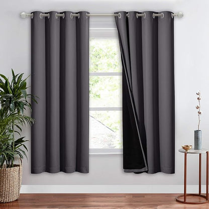 NICETOWN Grey Full Shade Curtain Panel, Energy Smart & Noise Blocking Out Blackout Drape for Dining Room Window, Thermal Insulated Guest Room Lined Window Dressing(1 PC, 52 x 72 inch)