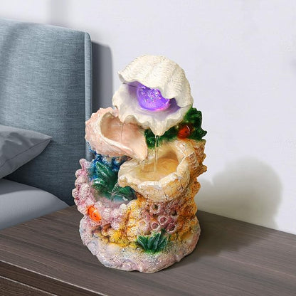 Tabletop Waterfall Fountain Indoor Themed Coral Seashell Tabletop Water Fountain Meditation Desk Fountain Exquisite Indoor Water Fountains,Housewarming Waterfall Gifts Home/Office Decor(SHBK)