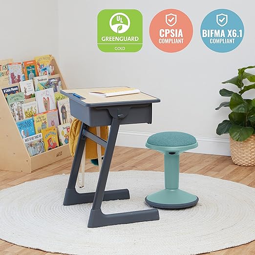 ECR4Kids Sitwell Wobble Stool with Cushion, Adjustable Height, Active Seating, Seafoam