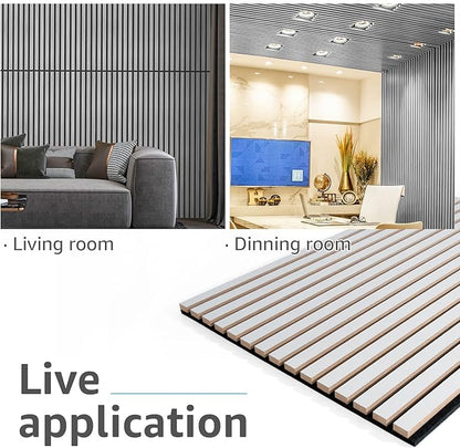 Art3d 2 Wood Slat Acoustic Panels for Wall and Ceiling - 3D Fluted Sound Absorbing Panel with Wood Finish - Brushed Silver