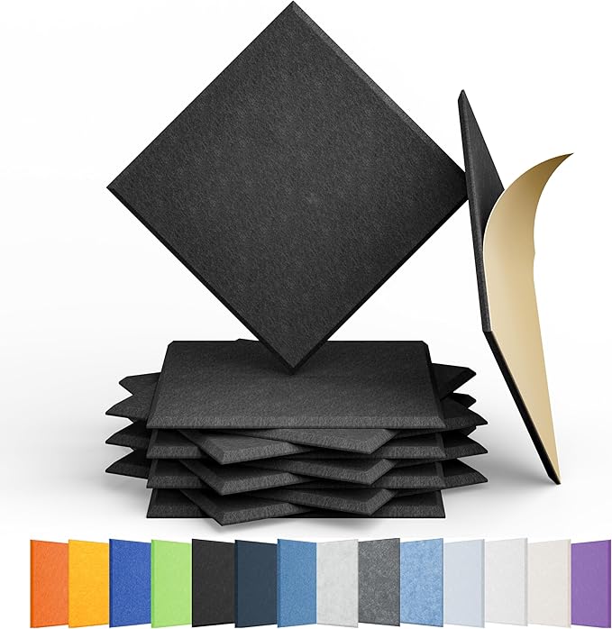 12 Pack Acoustic Panels Self Adhesive Sound Proof Foam, High Density Sound Acoustic Panel, 12X12X0.4 Inch Square Panels in Home, Office, Reccording Room, Studio,and more(Black)