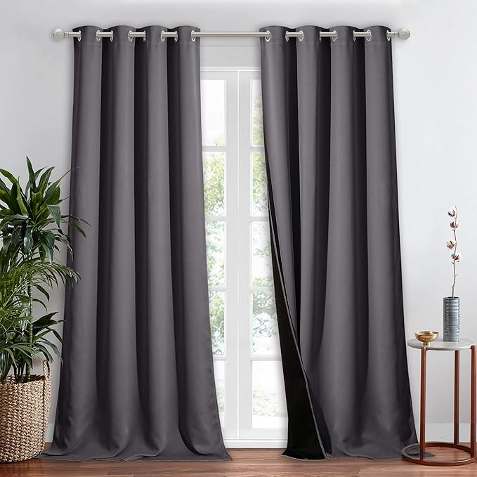 NICETOWN 100% Blackout Blind, Laundry Room Decor Window Treatment Curtain for Large Patio Sliding Door, Thermal Insulated Grey Curtain for Bedroom, 1 Panel, 52 inches x 108 inches