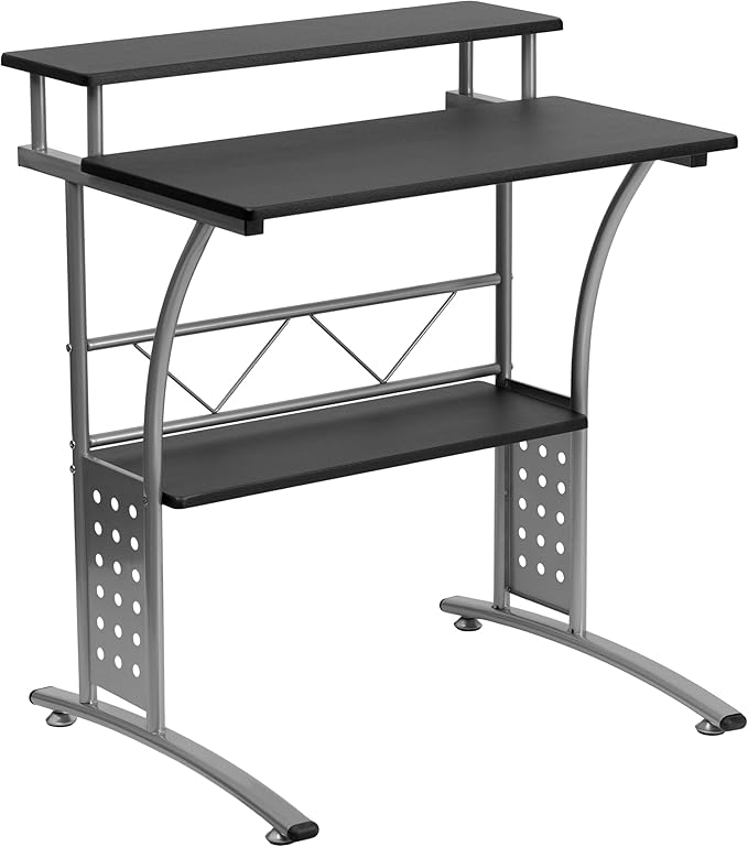 Flash Furniture Clifton Modern Office Computer Desk with Top and Bottom Storage Shelves, Small Computer Desk for Home Office, 28"W, Black