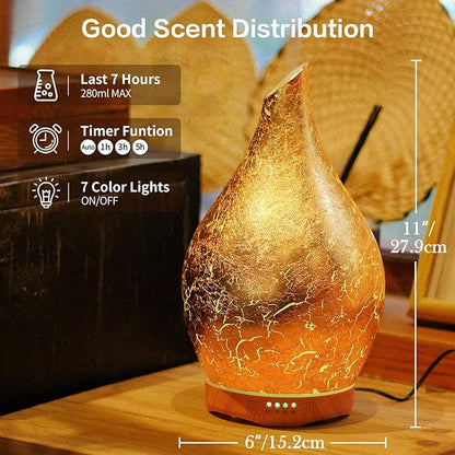 Porseme 280ml Essential Oil Diffuser, 3D Glass Aromatherapy Diffusor, Ultrasonic Cool Mist BPA Free Aroma Humidifier with Timer and Color Changing Function, Waterless Shut-Off for Home Office Room