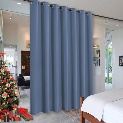 RYB HOME Soundproof Curtains Room Divider Screen Blackout Thermal Insulating Privacy Space Separator for Kids Nursery Home Office Backdrop, 150 inch Wide x 96 inch Long, Stone Blue, 1 Pc