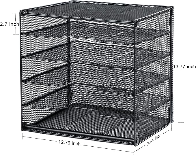 Samstar Letter Tray Paper Organizer, Mesh Desk File Organizer with 5 Tier Shelves and Sorter, Black