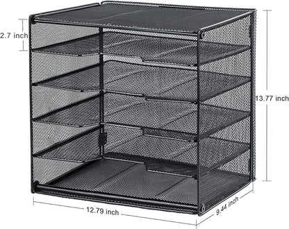 Samstar Letter Tray Paper Organizer, Mesh Desk File Organizer with 5 Tier Shelves and Sorter, Black