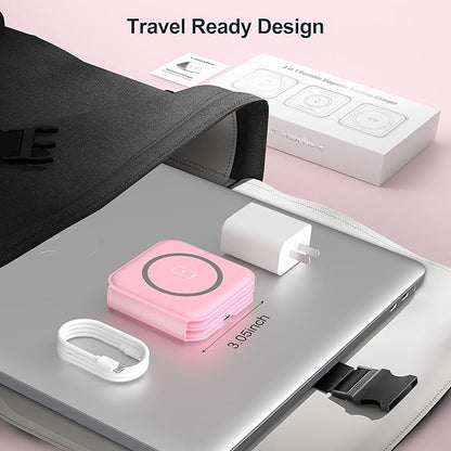 UCOMX 3 in 1 Charging Station for Multple Devices,Foldable 3 in 1 Wireless Charger for Travel,Nano Wireless Charging Station for iPhone16 15 14 13 12 Pro Max/Watch 10 9 8 7 6 5 4 3 Ultra/AirPod Pro