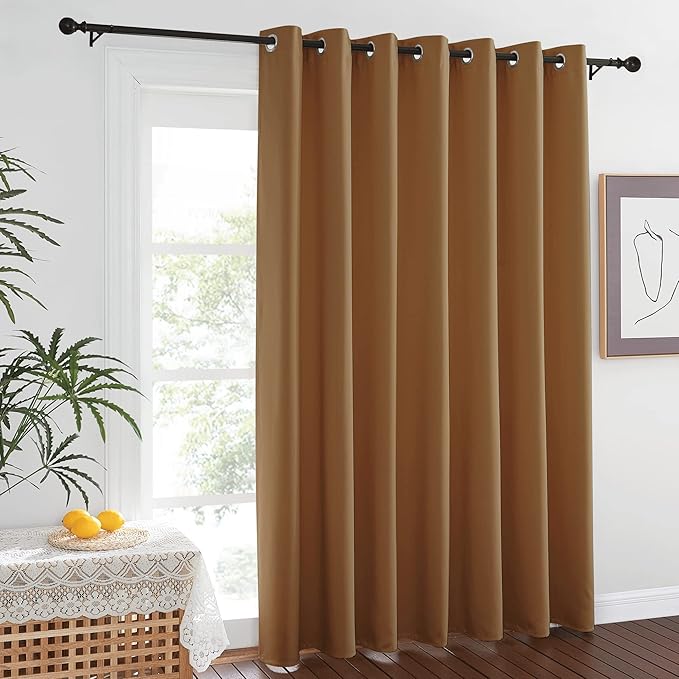 NICETOWN Sound Insulation Wall Dividers for Rooms, Room Divider Curtain Screen Partition, Thermal Blackout Patio Door Curtain Panel, Sliding Door Insulated Curtain, Gold Brown, 8.3ft Wide x 10ft Long