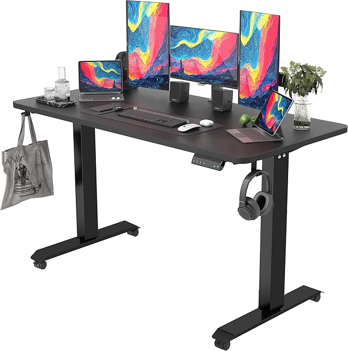 Monomi Electric Height Adjustable Standing Desk, 55x24 Inches, Ergonomic Home Office Sit/Stand Up Desk (Black Steel Frame/Black Top)