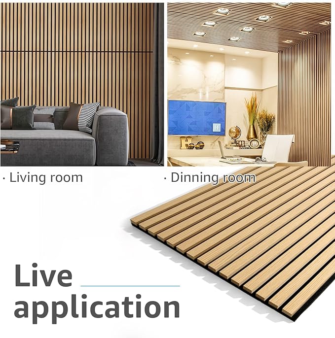 Art3d 2 Wood Slat Acoustic Panels for Wall and Ceiling - 3D Fluted Sound Absorbing Panel with Wood Finish - Oak