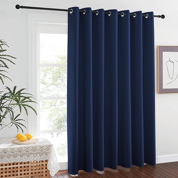 NICETOWN Room Dividers Curtain Screens Partitions, Premium Heavyweight Laundry Room Divider for Office, Vintage and Sliding Room, Including 16 Silver Ring Top (Navy, 1 Panel, 15ft Wide x 7ft Long)