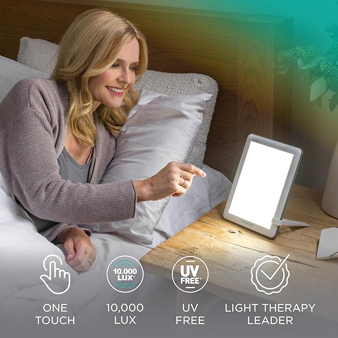 Verilux HappyLight Lucent - One-Touch Light Therapy Lamp with 10,000 Lux, UV-Free, LED Bright White Light & Detachable Stand for Boosting Mood & Improving Sleep